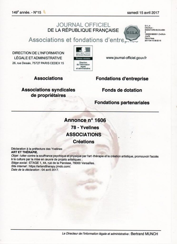 Association Art et Thérapie Versailles publication JO